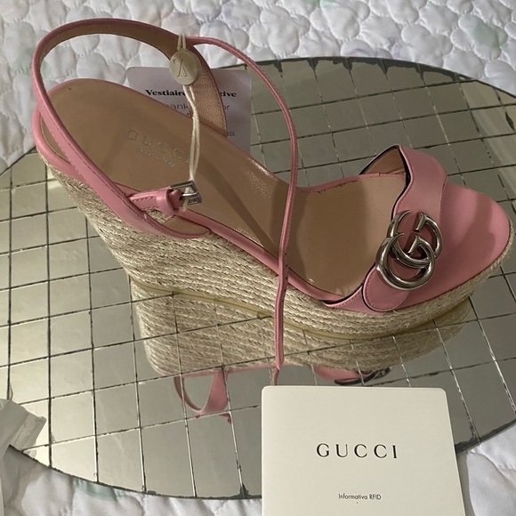 Gucci Pink Wedge Sandals - Picture 1 of 6